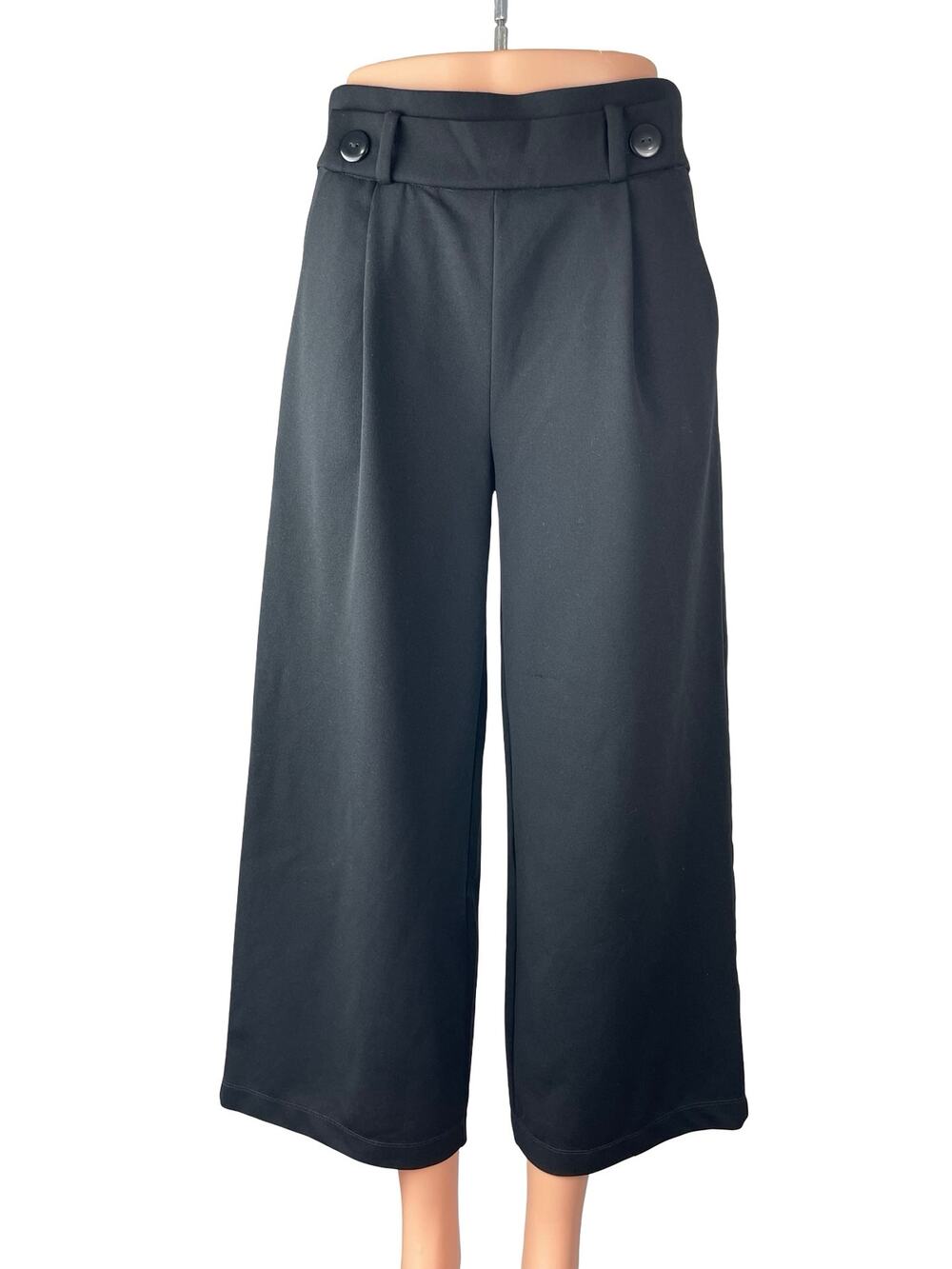JAQUELINE de YONG Womens Black High Rise Pleated Flare Wide Leg Trousers Pants S